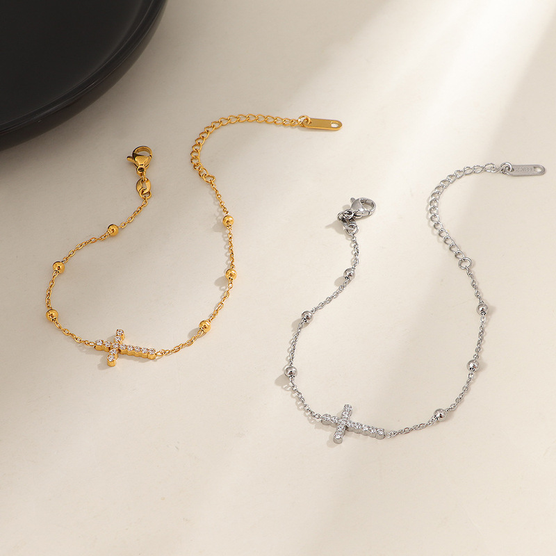 Cross-Border New Product Cross-Set Diamond Titanium Steel Bracelet High-End Retro Exquisite Bracelet Non-Fading Couple Gift