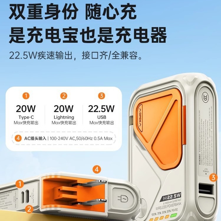 3C 認定新しい磁気パワーバンク PD 超高速充電多機能ワイヤレス充電 AC 充電器モバイル電源|undefined