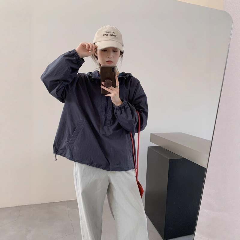 半开拉链连帽套头外套女秋季新款宽松韩版显瘦休闲百搭上衣|undefined