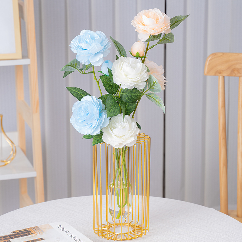 Fábrica al por mayor chapado en oro florero de vidrio de hierro flor seca hidropónico planta verde floral decoración de escritorio decoración suave