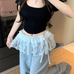 白色芭蕾风蕾丝半身裙屁帘女春夏季韩系叠穿绑带配牛仔裤遮臀短裙