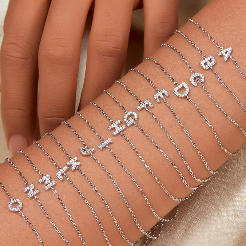 925 Sterling Silver Bracelet 26 Letters Zircon Bracelet Ins Niche Accessible Luxury High-End Sterling Silver Bracelet Cross-Border Hot Style for Women