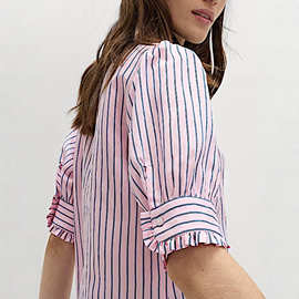 2026外贸春季新品女装欧美风时尚百搭显瘦条纹宽松短袖衬衫