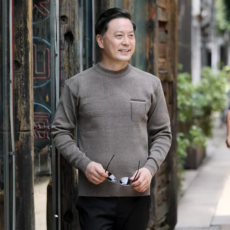 秋冬加厚中年男式毛衣 时尚针织衫宽松版爸爸装毛衣外贸跨境代发