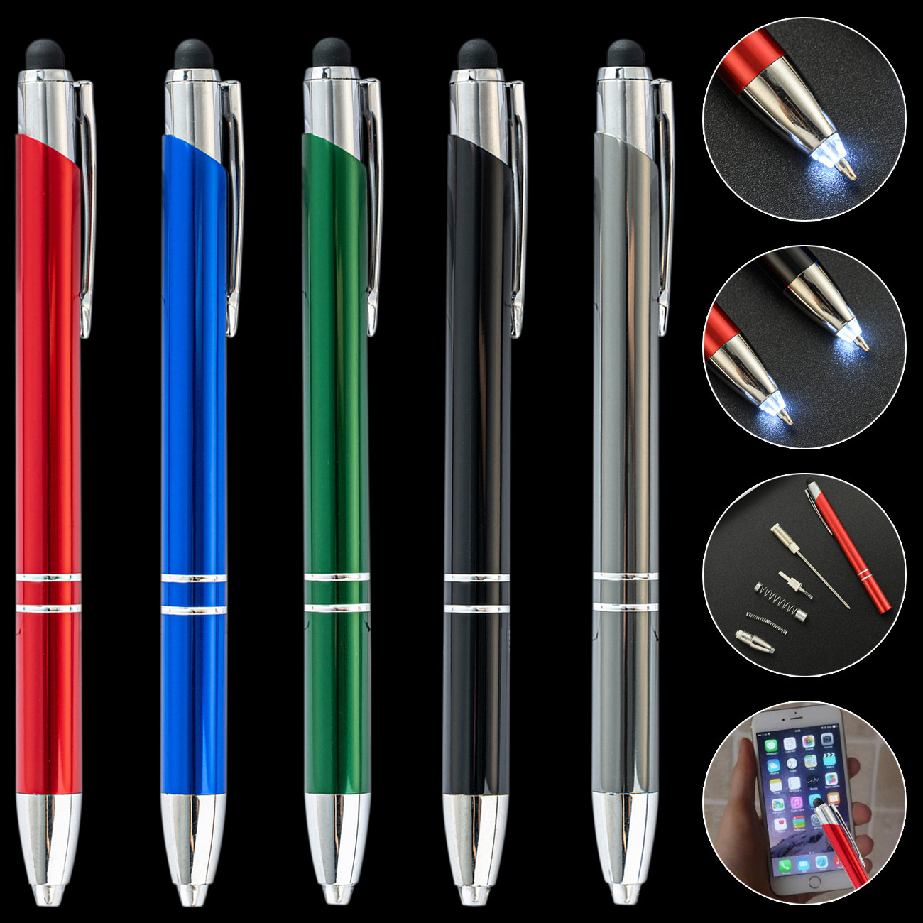 Second-Line Touch Screen Light Pen, New Model in Stock, Led Metal Light Pen, Office Stationery Gift, Luminous Ballpoint Pen Wholesale