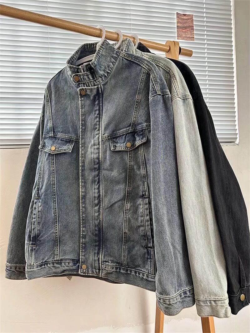 Washed Denim Jacket For Men, Stylish Casual Jacket, Loose Workwear Top_voghion.com