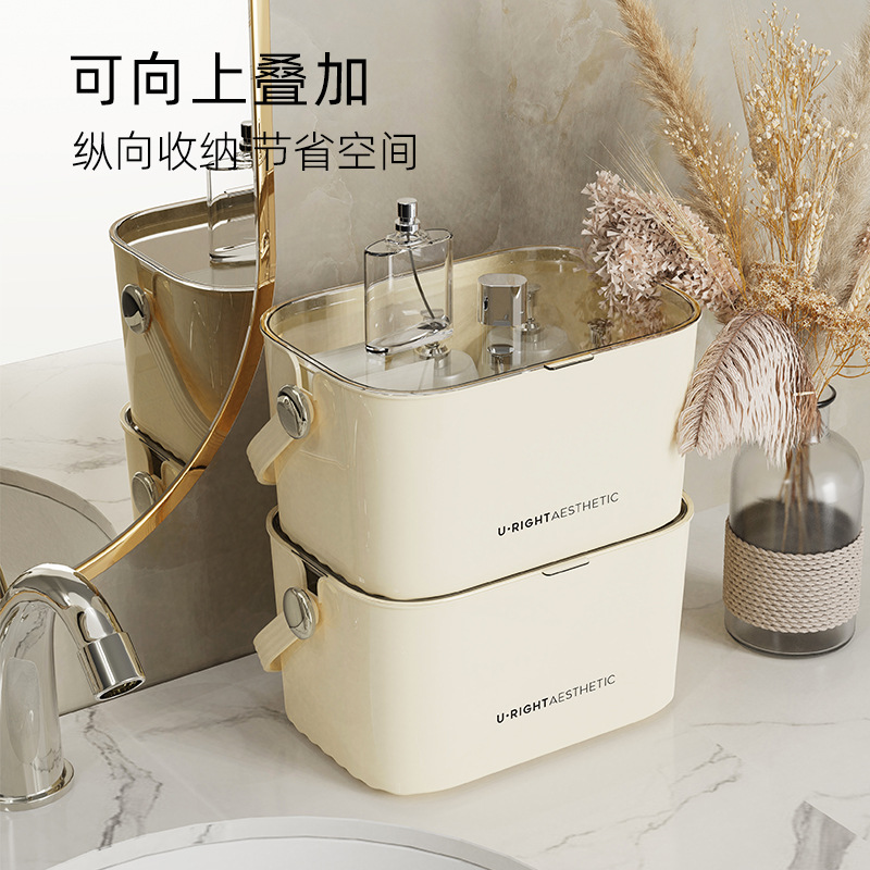 High-end and large-capacity covered transparent bathroom makeup storage box, one-piece dropshipping bathroom makeup organizer