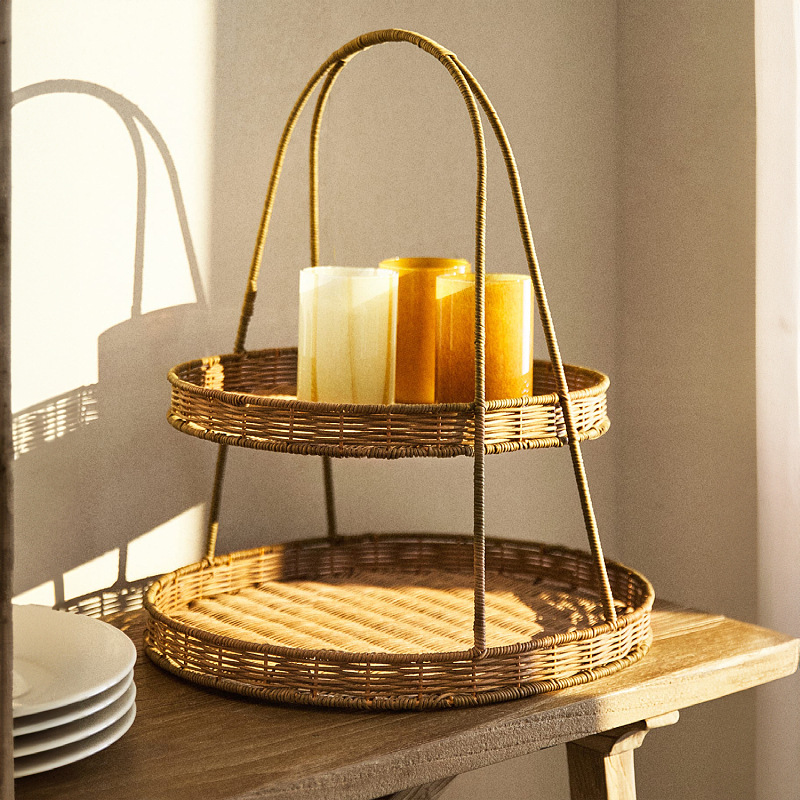 Cesta de tejido de vidano real de doble capa ktv tienda de hot pot bocadillos cesta de tejido cesta de almacenamiento de frutas, refresco, pan de pan