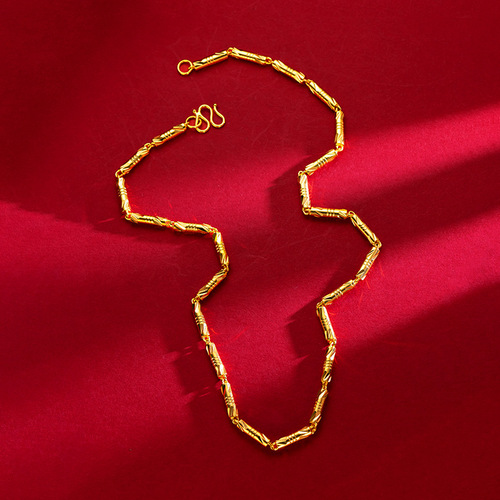 Gold-plated necklace cylindrical double bamboo necklace sand gold necklace men's and women's solid bamboo large necklace supply wholesale