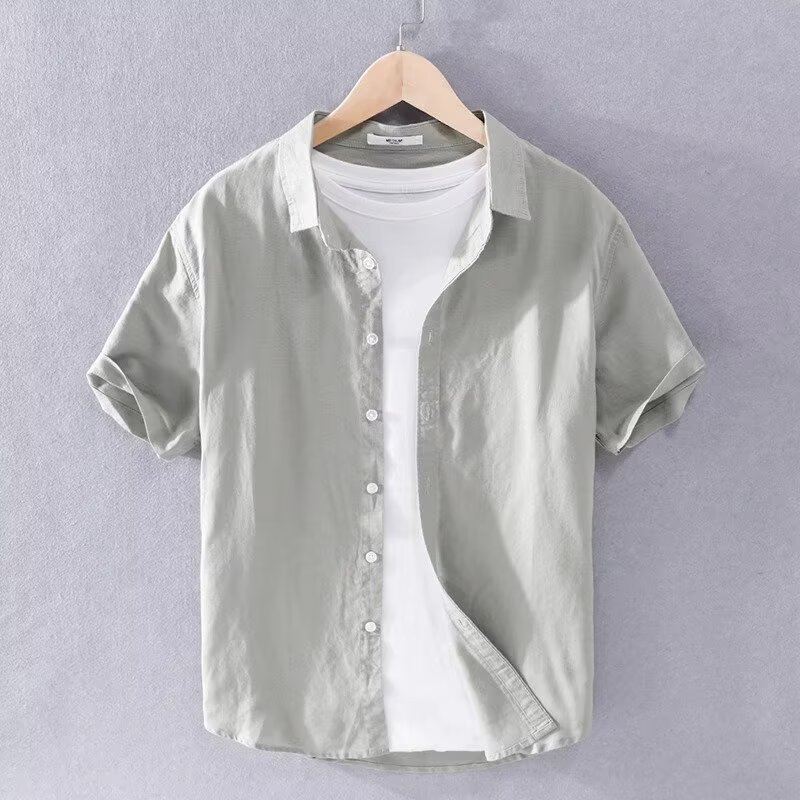 2026 Pure Linen Men's Casual Linen Short Sleeved Shirt In White, Available In Multiple Colors_viptrois.com
