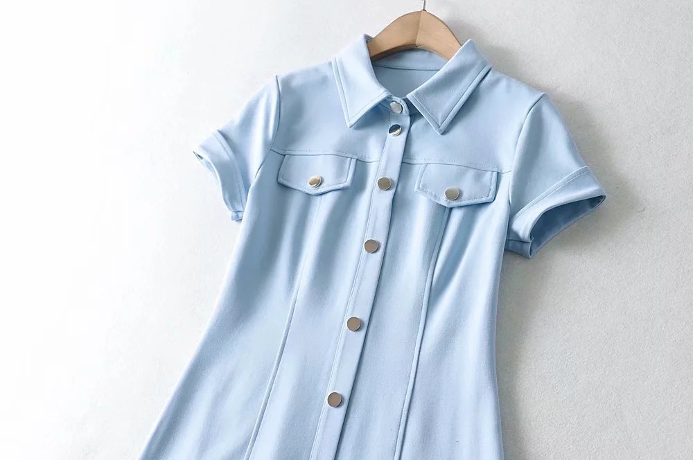 solid color single-breasted shirt dress NSHS29447