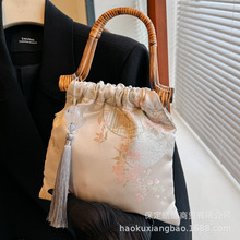 搭配旗袍包包手提复古木柄手提中式单肩斜挎质感百搭古风水桶包女