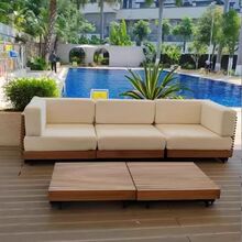 北欧别墅民宿庭院露台实木休闲样板间阳光房户外柚木沙发组合工厂