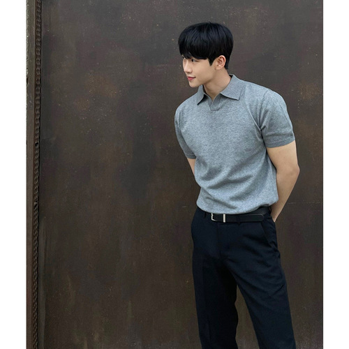 Men's Hong Kong Style Knit Polo Shirt, Short Sleeve, Summer Trend, Simple and Versatile, Business Commute, Stylish Casual Top