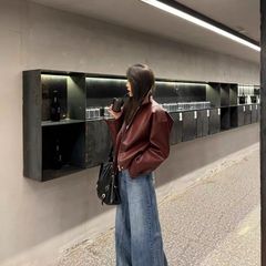 安可拉红皮衣外套女感2025新款美式机车小个子pu夹克上衣