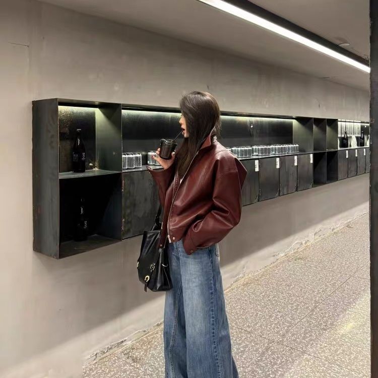 安可拉红皮衣外套女感2025新款美式机车小个子pu夹克上衣|undefined