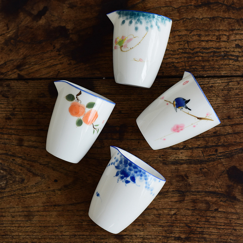Hand-painted Fair Cup Tea Tea Dispenser Household White Porcelain Ceramic Uniform Cup Japanese Tea Sea Kung Fu Tea Set Tea Ceremony Accessories