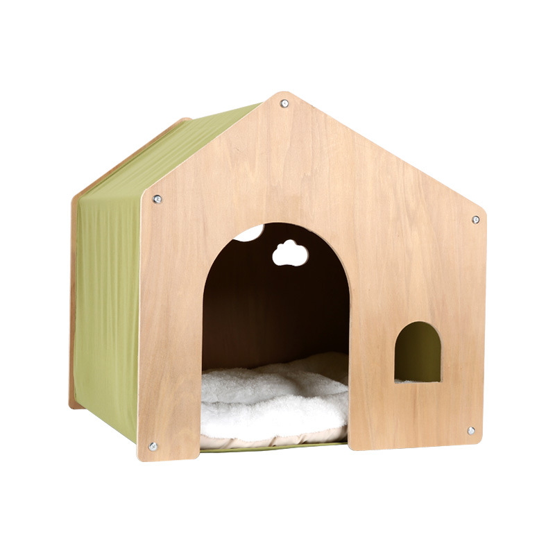 Casa de madera para gatos de alta calidad de pelo directo de fábrica, casa de parto para perros, cuatro estaciones, muebles de madera maciza ecológicos universales, extraíbles y lavables, no bochornoso