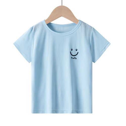 Summer Kids' Ice Silk Short-Sleeve T-Shirts for Boys and Girls, Mesh Running Quick-Dry Sportswear, Crew-Neck Tops—Wholesale for Older Children