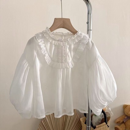 Girls' Lolita Style Solid Color Tops, Children's Versatile Essential Back-To-School Shirts, Doll Shirts, Popular Shirts
