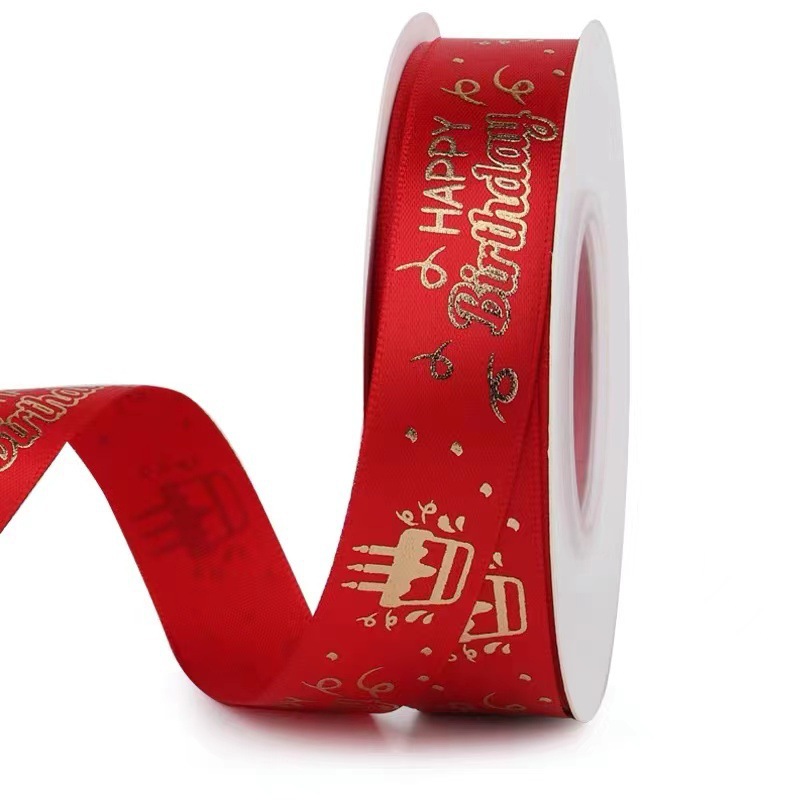 Cinta de 2 cm con estampado 3D de feliz cumpleaños en lámina dorada, en stock, para decoración de pasteles, accesorios de embalaje al por mayor