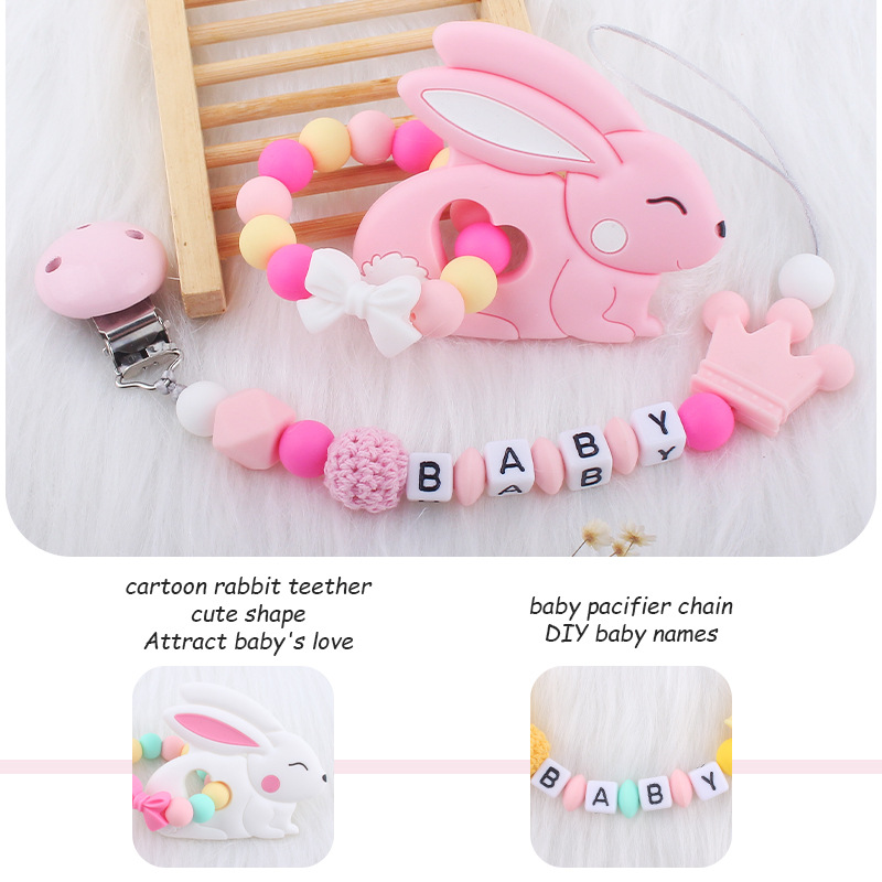 Infantil chupete cadena bebé creativo animal de dibujos animados conejo mordedura molar pulsera juguete