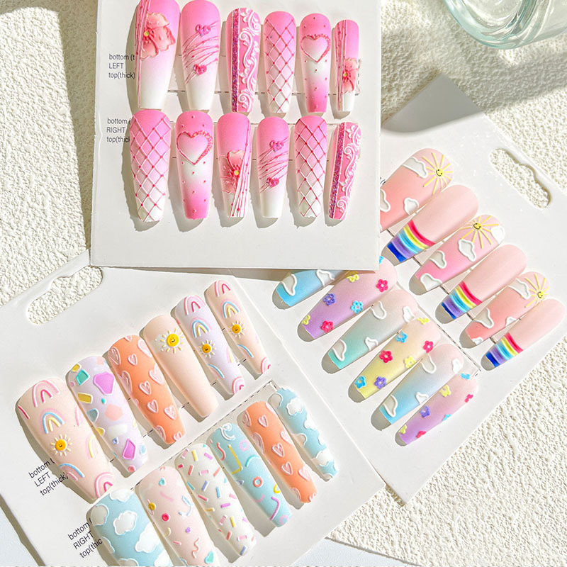 New Wearable Manicure Adult Stereo Relief Nail Patch Manicure Patch Fake Nail Finished Nail Patch Long Ballet Nail Patch