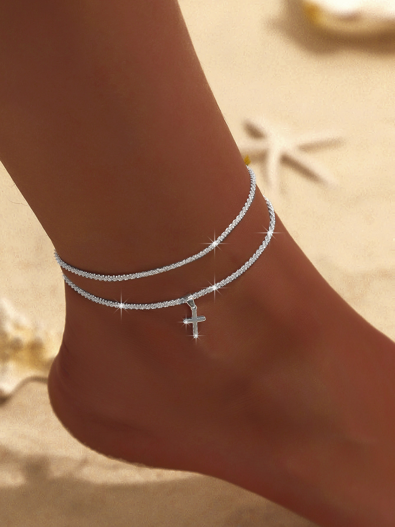 15g Weight Anklet Classification 1 Piece Quantity Casual Occasion Alloy, Copper Material Cross Pattern Women's Gender Beach, Simple Style Style Wholesale Jewelry Beach Simple Style Cross Alloy Copper Anklet 37