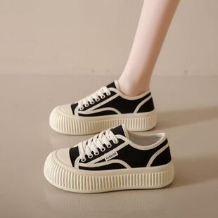 Casual Canvas Shoes for Women, Thick-Soled, Petite, 2025 New Versatile Student Large-Toe Sneakers, Ins Soft-Soled White Shoes