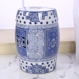 Ceramic Hand-painted Blue and White Porcelain Shoe Changing Stool Drum Stool Dressing Stool New Chinese Antique Drum Pier Sitting Pier Low Stool Round Stool L1