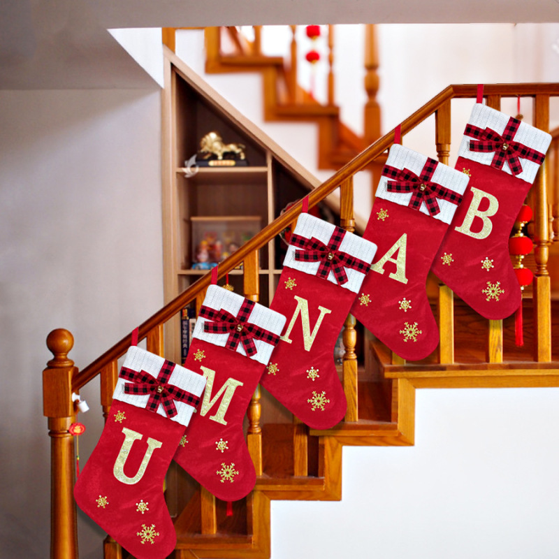 2025 新しいクリスマス装飾レターソックス大赤クリスマス装飾刺繍文字クリスマスソックスギフト|undefined