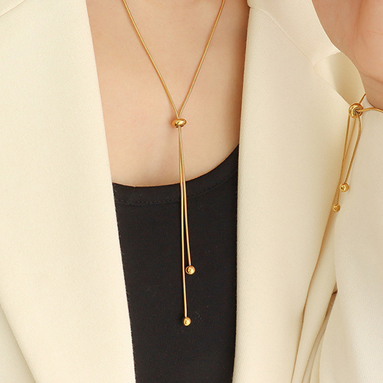 1 Piece Quantity Street Occasion Stainless Steel Material PVD Coated Real Gold Plated Solid Color Stainless Steel Waterproof Non Tarnish Long Necklace