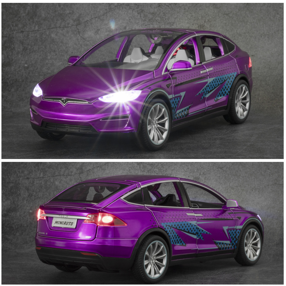 Jianyuan aleación 1:24 Tesla modelX nuevo modelo de coche de energía Tire hacia atrás con sonido y modelo de coche de juguete ligero