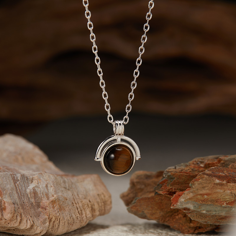 Daily, Street Occasion 925 Sterling Silver Moonstone Agate Geometric Pendant Necklace