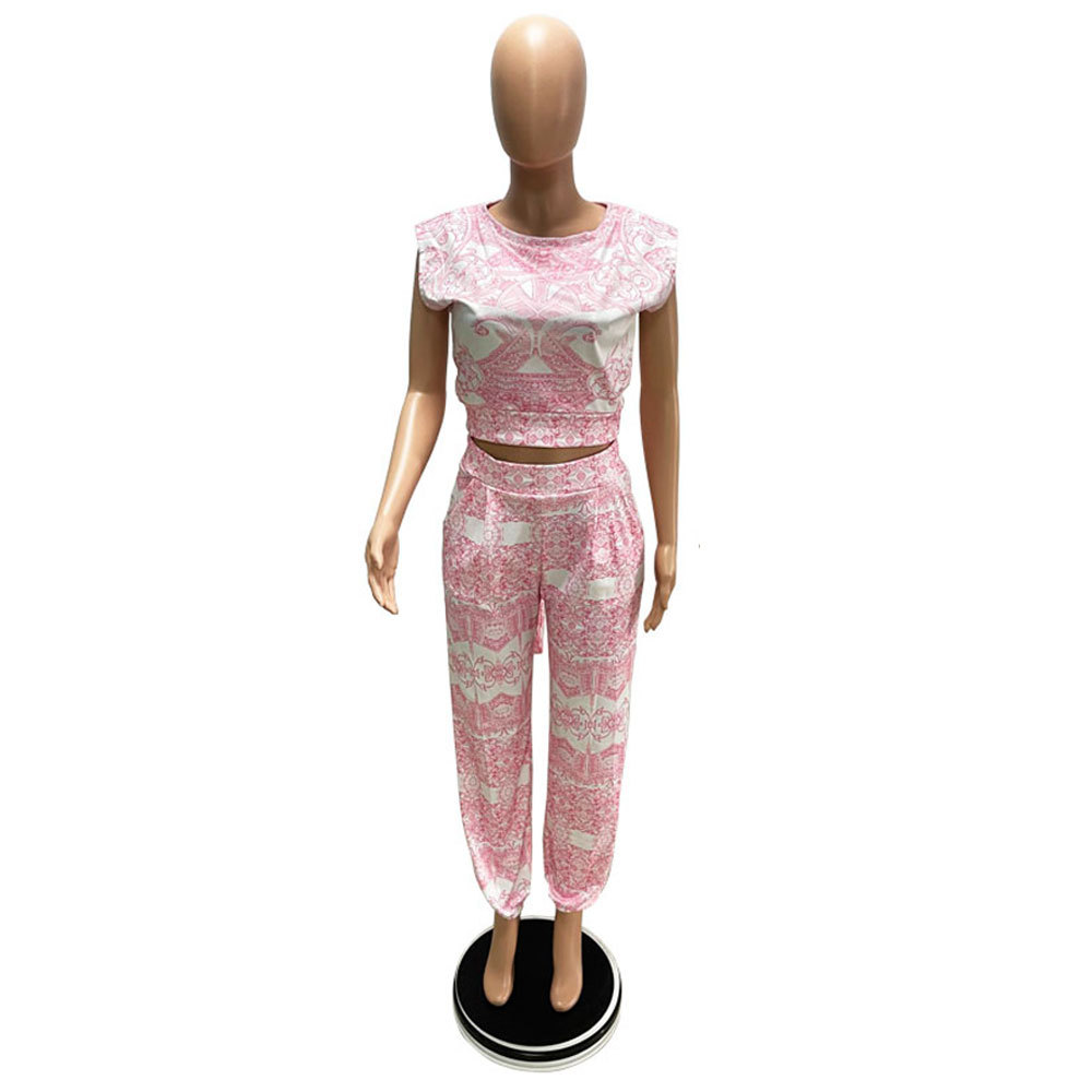 350g Weight Sleeveless Sleeve Length Spandex, Polyester Fabric Type Pant Co-ord Set Sets Type 2 Pieces Set Quantity Daily Occasion Round Neck Neckline Slim Fit Type Printing Pattern Summer Season Women's Gender Vacation Style Daily Women's Vacation Printing Spandex Polyester Pant Co-ord Set Pants Sets 8