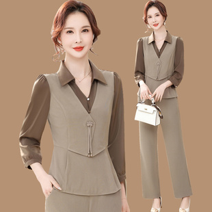 Mom's Spring Clothing 2024 New Style Chiffon Top Two-Piece Set Middle-Aged and Elderly Women's Spring and Summer Thin Fashion Suit