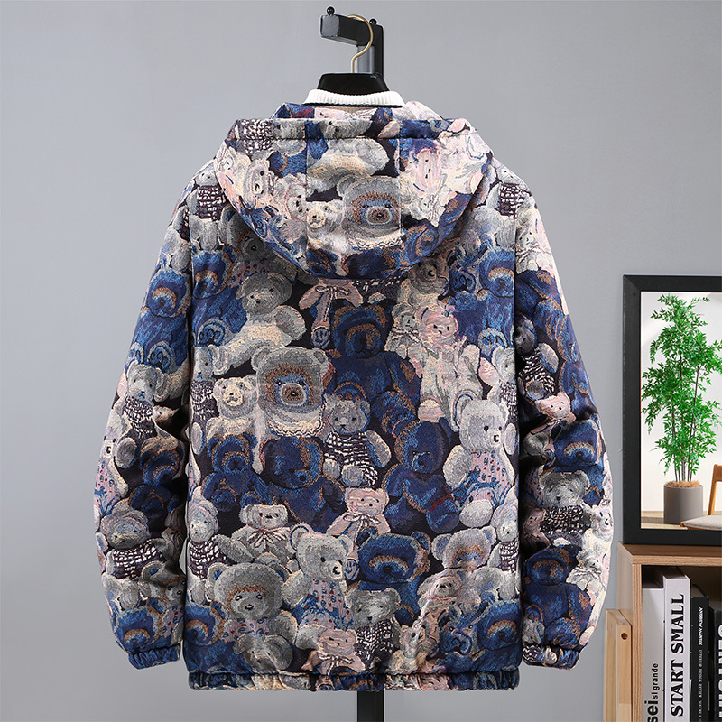 Men's Clothing cotton clothing floral coat winter casual men's jacket trendy brand loose hooded top_voghion.com