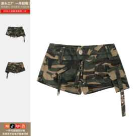 美式辣妹风工装迷彩超短裤女夏季设计感低腰显瘦牛仔热裤厂家直发