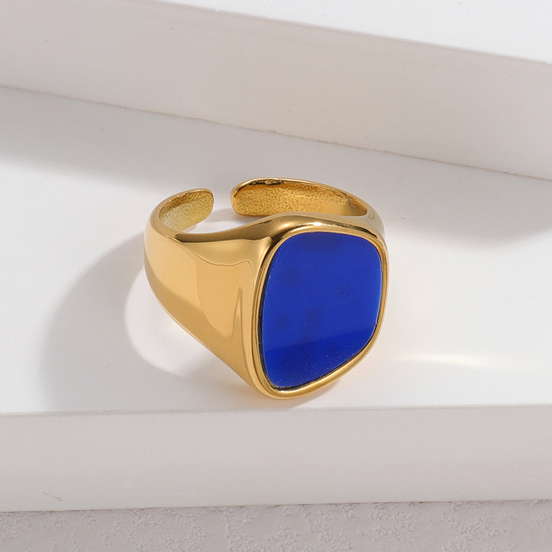 18K Real Gold Plated Plating Material Stone-Free Inlay Material Wholesale Jewelry Retro Color Block 304 Stainless Steel Plating Rings