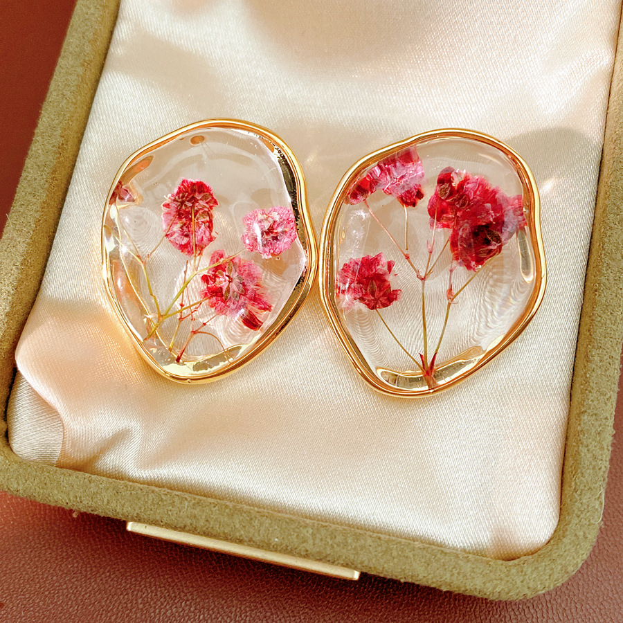 Aguja de plata flor de resina de aretes acessorios de vacaciones temperamento pequeño aretes frescos ligero lujo alta sensación auriculares al por mayor image 7