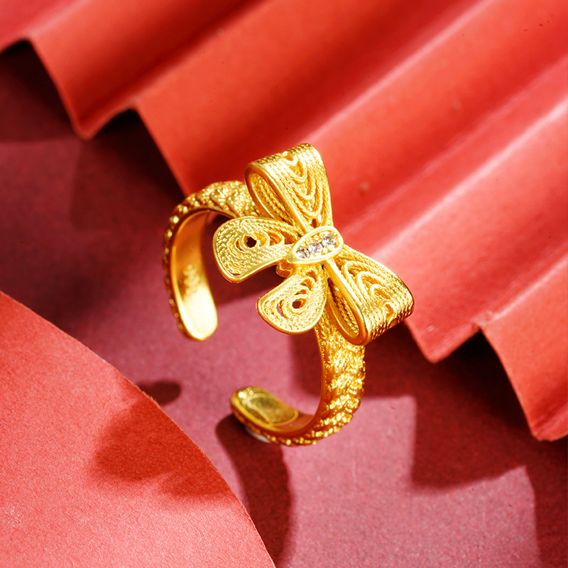 Antiguo oro vietnamita arco dulce fresco anillo princesa huida pequeño libro rojo idéntico no se desvanece joyas