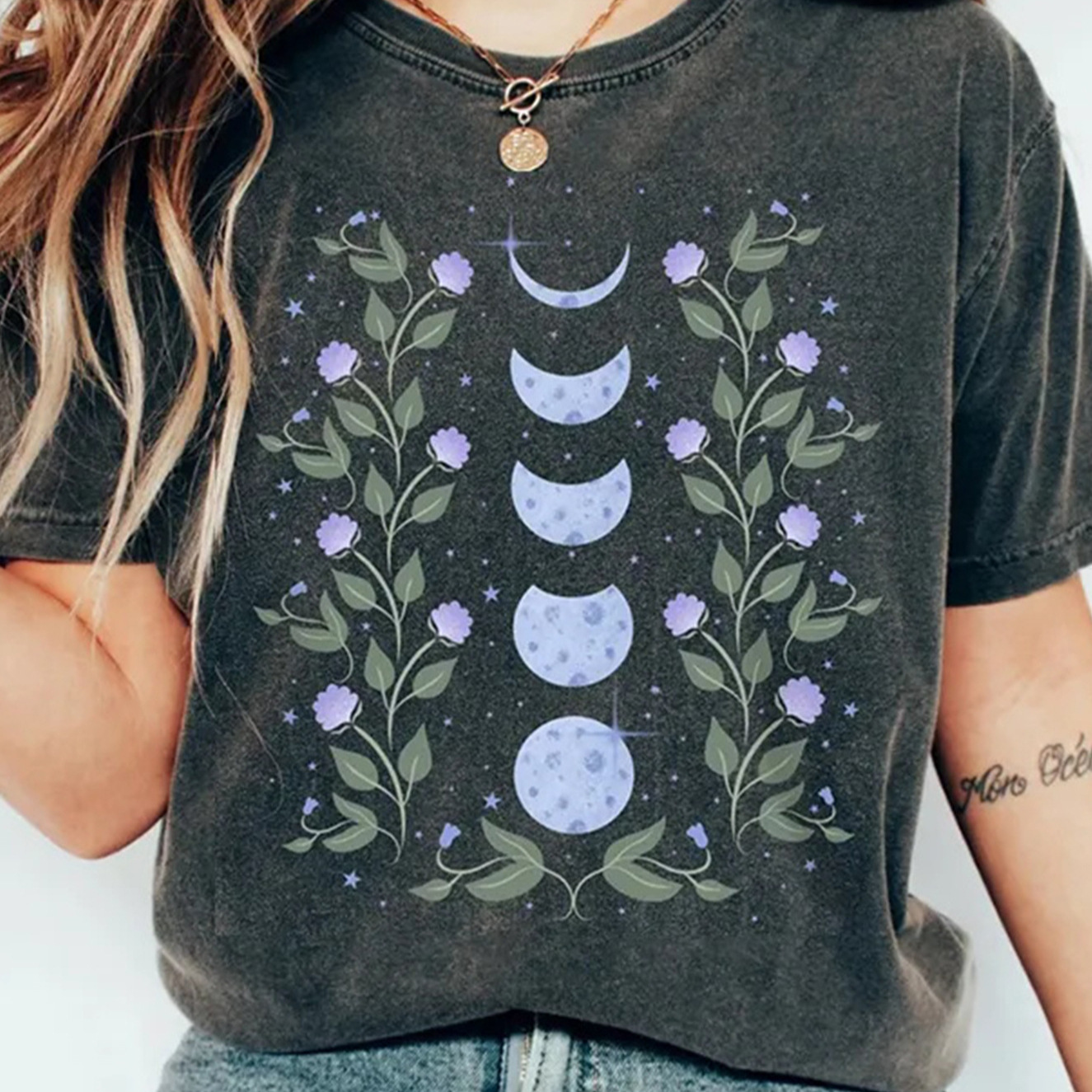 Transfronterizo nuevo eBay impresión digital unisex damas luna impresión digital casual cuello redondo jersey verano manga corta