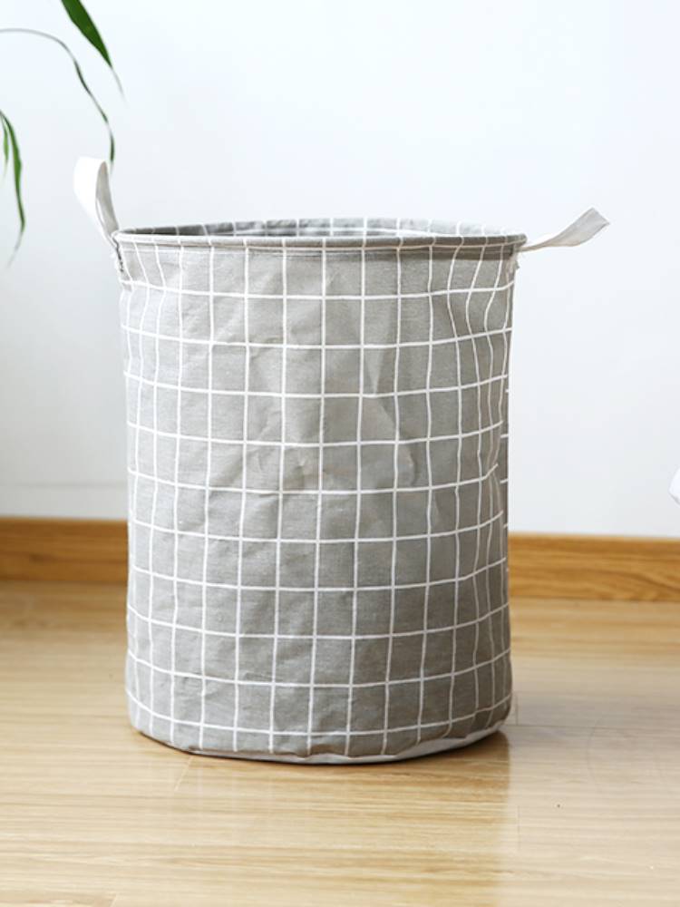 Kindergarten storage basket Nordic home large fabric laundry hamper toy storage bucket cotton linen laundry basket foldable