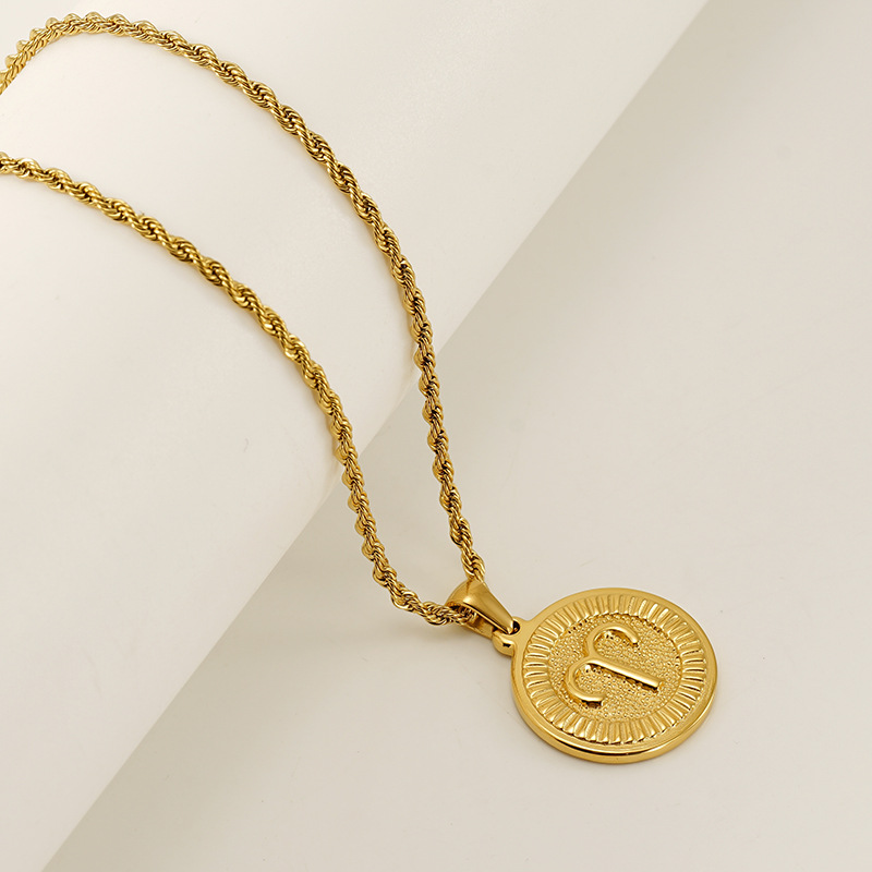 Europa y América transfronterizos acero titanio 12 constelaciones collar de moda moda redonda 18K colgante de acero inoxidable cadena clavícula