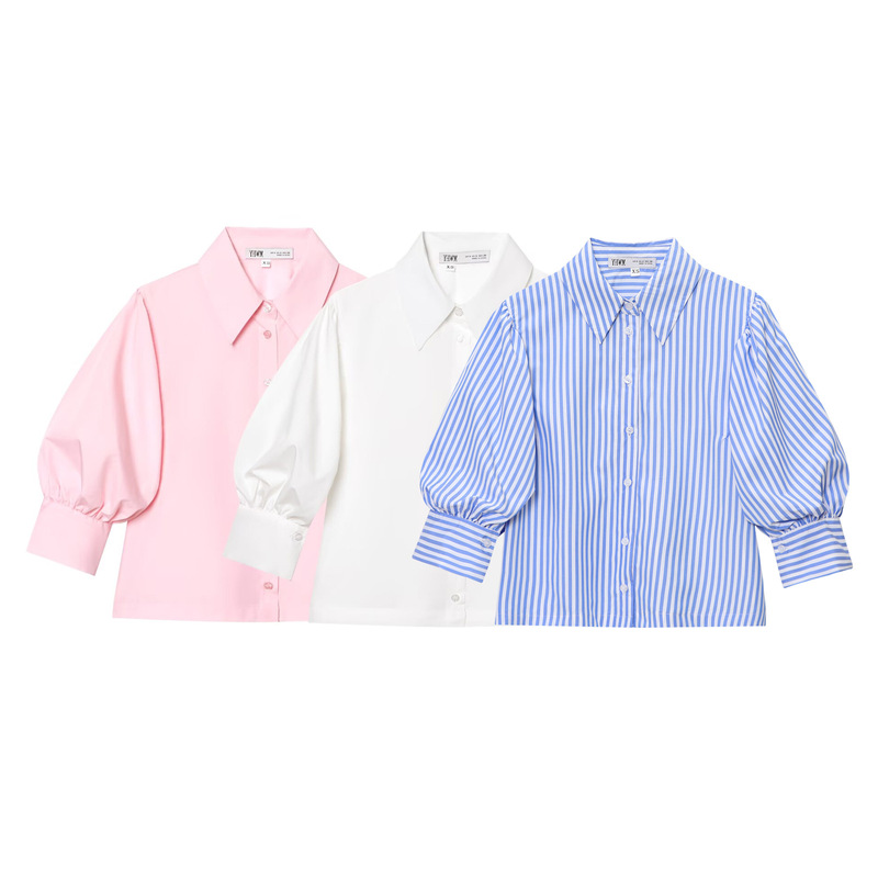 Aliexpress Cross-Border Wholesale European and American Clothing 2025 Summer New Style Pullover Shirt with Cuffed Sleeves Aliexpress Cross-Border Wholesale European and American Clothing 2025 Summer New Style Pullover Shirt with Cuffed Sleeves