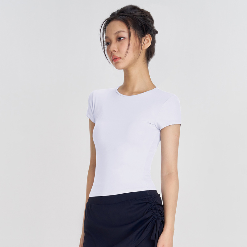 Huankan ファッショナブルなヌードランニングヨガ T シャツ、女性用、薄手、スリムフィット、スポーツ半袖、エレガントなラウンドネック、女性用フィットネスウェア|undefined