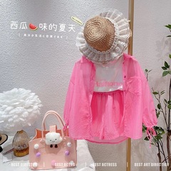 夏季新款女童裝韓版套裝洋氣兒童寬鬆糖果色炸街防曬衣三件套套裝