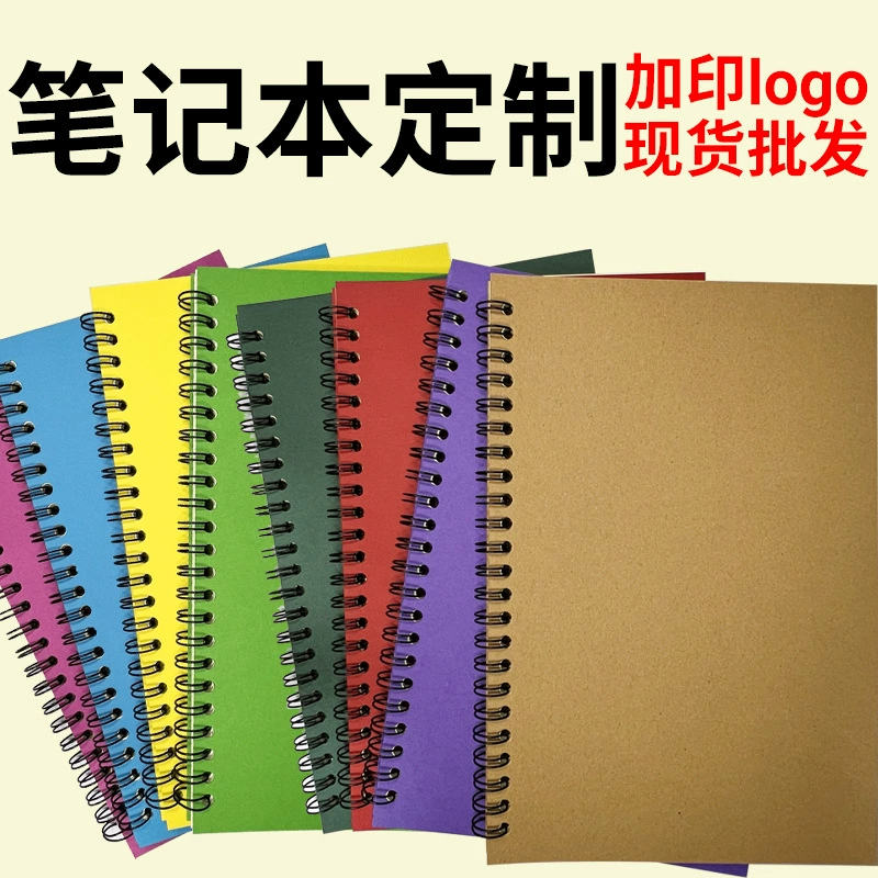 Coil kraft paper notebook A5, 50–60 sheets, lined/blank/grid, multiple cover colors