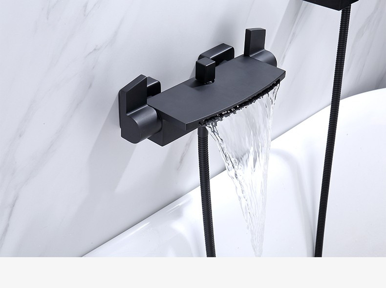 Wall-mounted bathtub faucet, brass waterfall triple cold and hot shower head set, American-style concealed apartment wall wine undefined