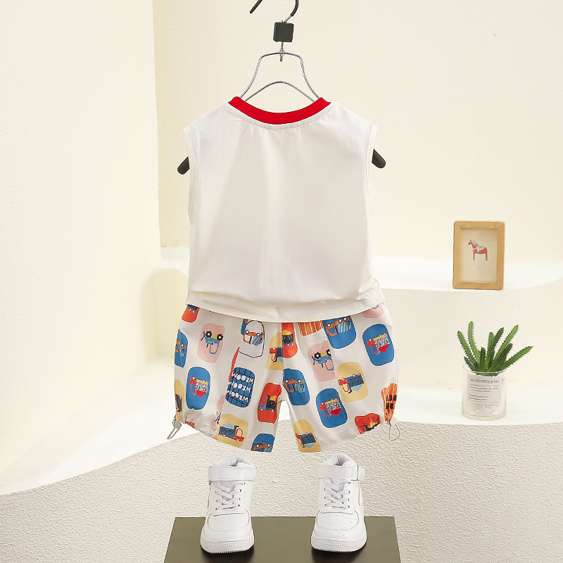 7822 Traje de chaleco de verano para niños 2025 nuevo chaleco de dibujos animados para bebés pantalones cortos para bebés ropa para niños delgada
